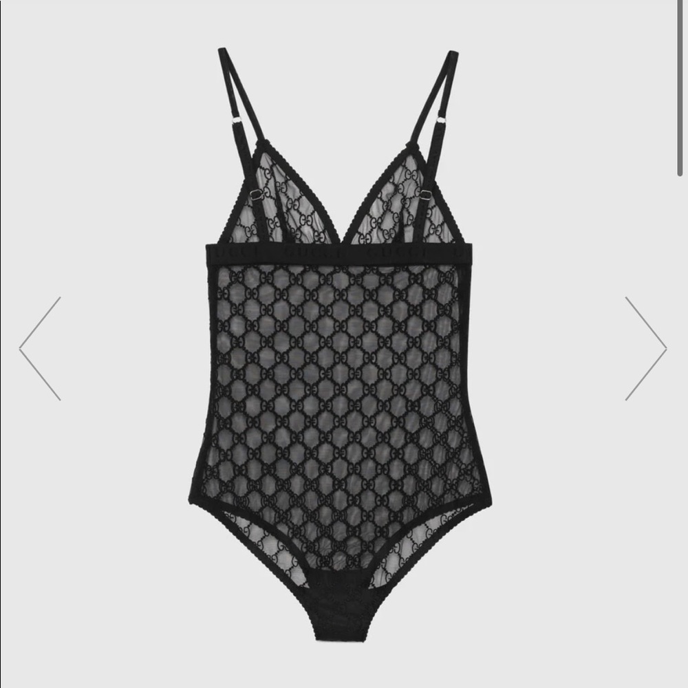 Black GG tulle lingerie onesie